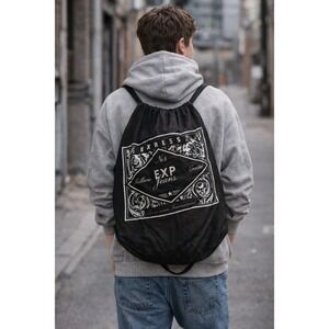Vintage Express Drawstring‎ Duffle Bag Black Logo Cinch Sack Y2K